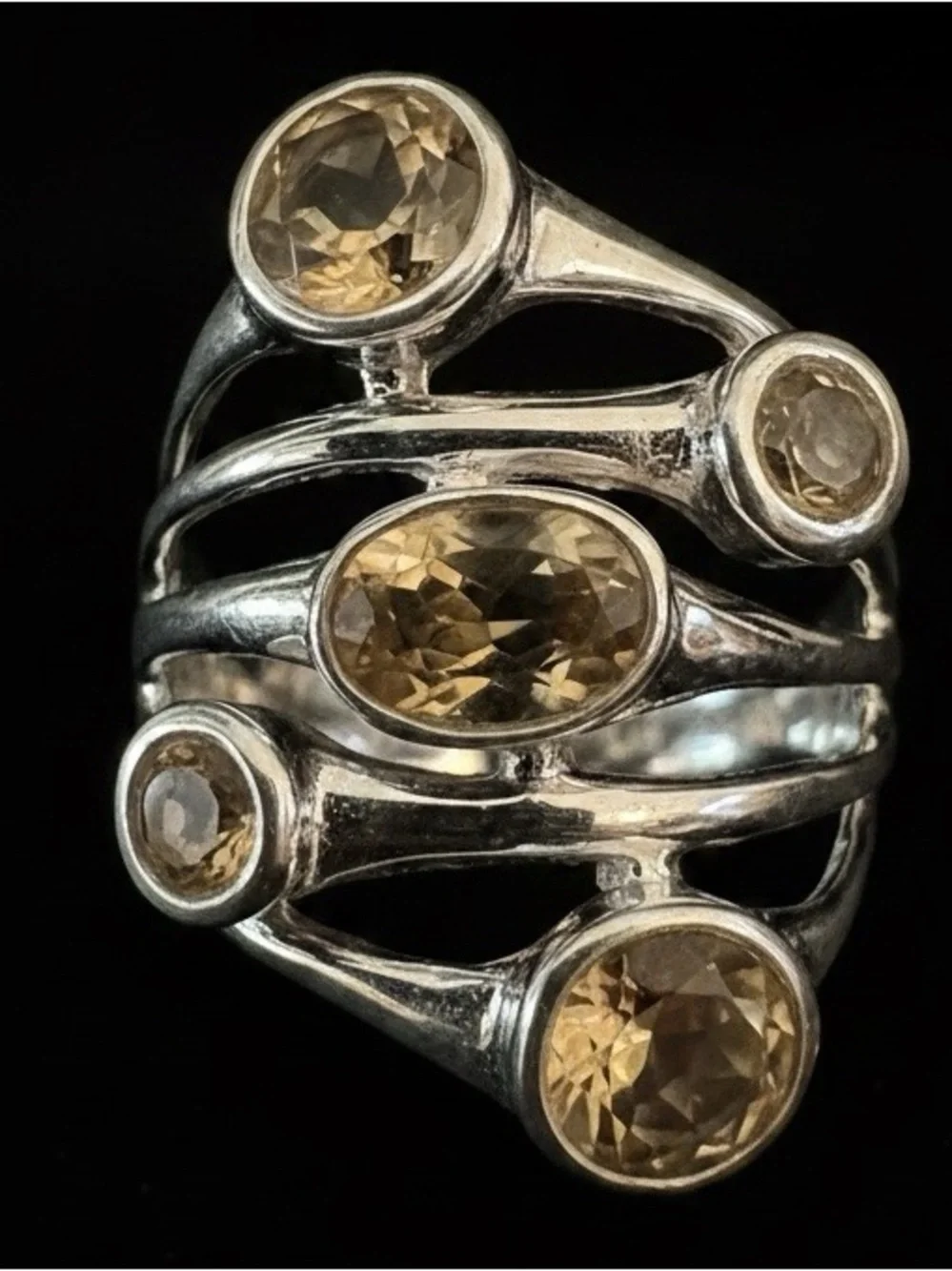 Sterling Silver Multi-Stone Citrine Ring - Yellow‎ Gemstone Band